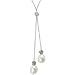 Isabella Silver Rose Lariat Necklace w. Twin 9-10mm Cultured Pearl Drops, White
