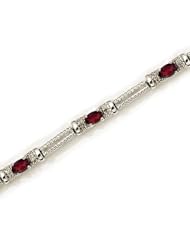 14k White Gold Natural Garnet And Diamond Tennis Bracelet