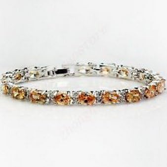 Khaopan Jewelry - Jewelry New 18CM Bracelet Bangle Champagne Topaz CZ Crystal White Gold Filled