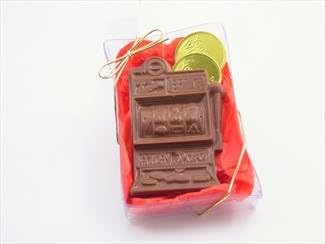 Slot Machine with Coins in Box, Solid Milk Chocolate, Gambler's Gift, Chocolate Jackpot, Las Vegas