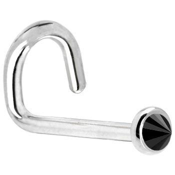 Childrens Toyshop  Jewelry : Solid 14KT White Gold 2mm Black Diamond Spike Left Nostril Screw - 20 Gauge