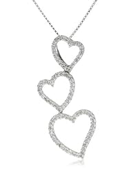 XPY 10k White Gold Diamond Triple Open Heart Drop Pendant Necklace (.246cttw, I-J Color, I2-I3 Clarity), 18"