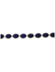 7.5" 14K Yellow Gold Genuine Lapis Lazuli Oval Shaped Bezel Set Bracelet