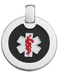 Silver Black & Red Enamel Round Medical Pendant