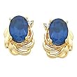 14K Yellow Gold Chatham Created Sapphire and Diamond Earrings