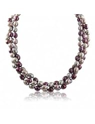14K white gold 3 strand dyed multi color purple, lavendar and gray freshwater cultured pearl necklace, 18"