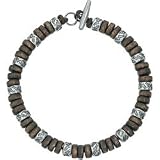 SALE. Silver Men s Wood Leather and Oxidised Bracelet by Fred Bennett