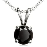 1.00ct tw Natural Treated Black Round Diamond Pendant in 14K White Gold (AAA quality , Dark Black...