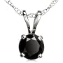 1.00ct tw Natural Treated Black Round Diamond Pendant in 14K White Gold (AAA quality , Dark Black color) included 18inch chain in 14k White Gold