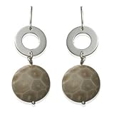 Image of Silver and Fossil Stone Drop Earrings