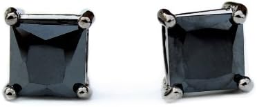 Lil Wayne Black Stud Onyx CZ Square Earrings Black Rhodium, 9 mm