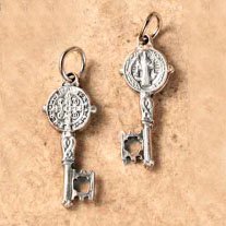 Double Sided Key - Saint Benedict Oxidized Medal - .75" Height - Made in Italy