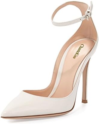 ChasteKiss Women's Closed Toe Pumps Low Cut Ankle Strap Stiletto Heel Shoes White 10 M US