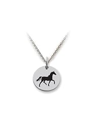 Stellar White (tm) 925 Sterling Silver Disc Charm - Horse - 16 To 18 Inch Adjustable Chain Included