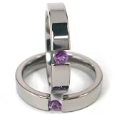 New 4mm Titanium Tension Set Ring, Amethyst Gemstone, Free Sizing 4.5-11