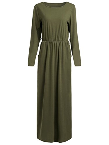 ROMWE Women's Solid Long Sleeve Casual Maxi Pocket Dress
