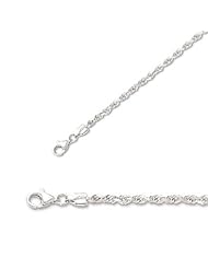 22" 14K White Gold 3.0mm (1/8") Polished Solid Diamond Cut Royal Rope Chain w/ Pear Shape Clasp