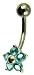 Silver Ladies Flower Turquoise Cubic Zirconia  Body Bar