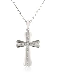 Sterling Silver Cubic Zirconia Medium Cross Pendant Necklace, 18"