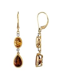Pair .04 CT TW 14K Yellow Gold Genuine Citrine, Madeira Citrine & Diamond Earrings