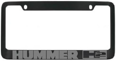 Hummer H2 Black License Plate Frame Silver Lettering with 2 free caps