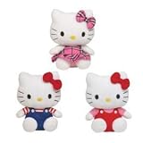 TY Beanie Babies - HELLO KITTY (Set of 3 - Tartain Plaid, Blue & Red Overalls)
