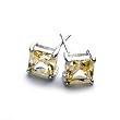 White Gold Rhodium Bonded to .925 Sterling Silver Prong Set Princess Cut Yellow CZ Earrings in Silvertone