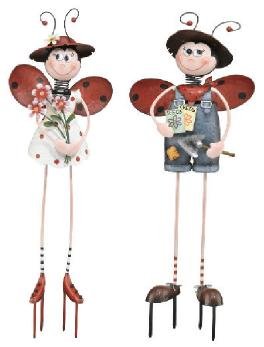 Gardener Ladybug Man and Woman Garden Stake and Statuary