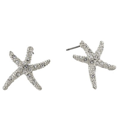 Gorgeous Pave Style Silver and Clear Crystal Rhinestone Starfish Earrings Fashion Jewelry