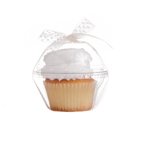 Dress My Cupcake Favor Dome Containers with Organza Polka Dot Ribbon DIY Kit, Ivory, Set of 25