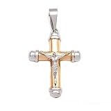 More details of product: 14K 2 Tone Gold Crucifix Charm Religious Jewelry 31mm