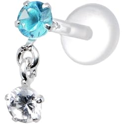 Silver 925 Aqua Clear Round Dangling CZ Tragus Earring