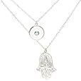 Hamsa Hand & White Evil Eye Layered Pendants Necklace