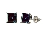 10k White Gold Princess Square Created Alexandrite Gemstone Earring Studs (6mm, 2.60 cttw)