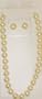 One Strand Simulated Ivory Pearl Short Chain Genuine Gold Plated Necklace Earrings for Women and Teens
