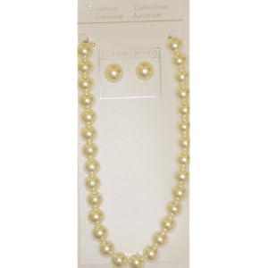 One Strand Simulated Ivory Pearl Short Chain Genuine Gold Plated Necklace Earrings for Women and...
