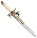 French Flintlock Pistol Replica / Dagger Combination with Antiqued Gold Tone Finish - Detailed Replica of Classic Pirate Gun with Faux Ivory Grip