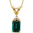 14K Yellow Gold Chatham Created Emerald Diamond Pendant with 18" Solid Rope Chain Necklace