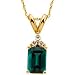 14K Yellow Gold Chatham Created Emerald Diamond Pendant with 18" Solid Rope Chain Necklace