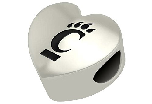 Cincinnati Bearcats Sterling Silver Heart Bead Fits Most European Style Bracelets