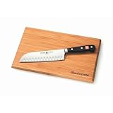 Wüsthof Classic 7-Inch Hollow Edge Santoku Knife w/ Knife Sharpener (Red), and Cutting Board BigVALUEInc Cutlery Saver Bundle