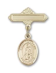 14K Gold Baby Badge with St. Peregrine Laziosi Charm and Polished Badge Pin