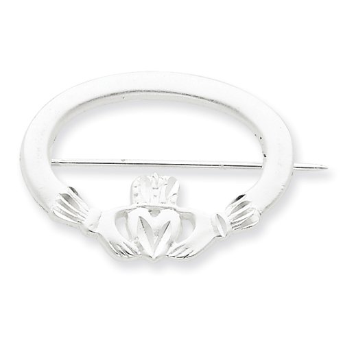 31U3AiIo0EL Sterling Silver Satin Finish Diamond Cut Claddaugh Pin
