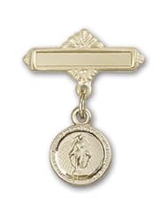 14kt Gold Baby Badge with Miraculous Charm and Polished Badge Pin