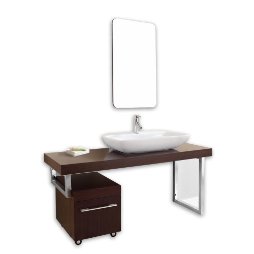 Virtu USA ES-1660-WA Lyle 60-Inch Single Sink Bathroom Vanity with Includes Mirror, Ceramic Basin and Rolling Drawer Cabinet, Walnut Finish