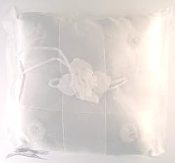 White Satin & Flower Bridal Wedding Ring Bearer Pillow