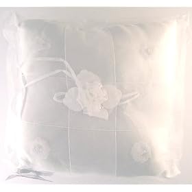 White Satin & Flower Bridal Wedding Ring Bearer Pillow