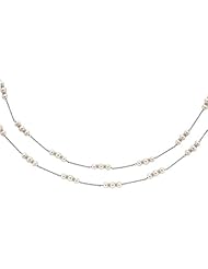 BRI Jewelry Sterling Silver 38" Alternate Short Length Round Chain Link And 3 White Pearl And Ring Cluster Fancy Necklace With Pear Shape Clasp