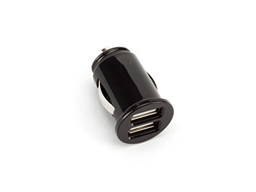 Compact Dual USB Car Charger Adapter for Apple, Android, Tablets (Black)