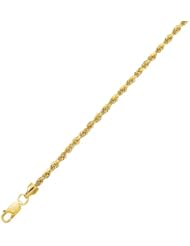 10K Yellow Gold 3.20mm Diamond Cut Hollow Sparkle Rope Chain Bracelet with Lobster Clasp